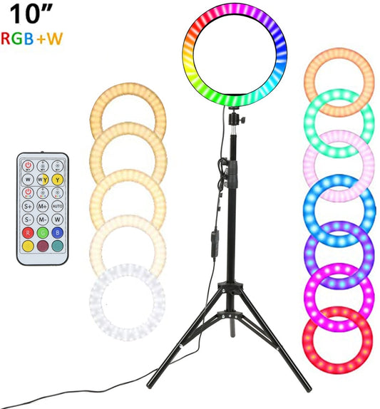 10&quot; RGB LED Ring Light Selfie Photographic Lighting Colorful Ring Lamp Dimmable with Control Stand for TikTok Youtube Vlog Live