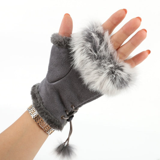 1 Pair Women Winter Warm Glove Faux Rabbit Fur Hand Wrist Warmer Fingerless Gloves